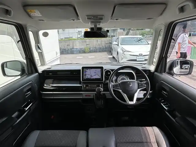 スズキ スペーシア カスタム HYBRID XS ターボ 佐賀県 2020(令2)年 5.4万km ピュアホワイトパール/ブラック2トーン デュアルセンサーブレーキサポート/リアセンサー/レーダークルーズコントロール/純正8インチSDナビ/・全方位モニター/・フルセグTV/BT/CD/DVD/アルパインフリップダウンモニター/両側パワースライドドア/純正15インチAW/LEDヘッドライト/オートライト/フォグランプ/ハーフレザーシート（合皮）/シートヒーター/革巻きステアリング/パドルシフト/ETC/リアサーキュレーター/リアサンシェード/リアシートテーブル/電動格納ミラー/フロアマット/ドアバイザー/エアバックW/サイド/カーテン
