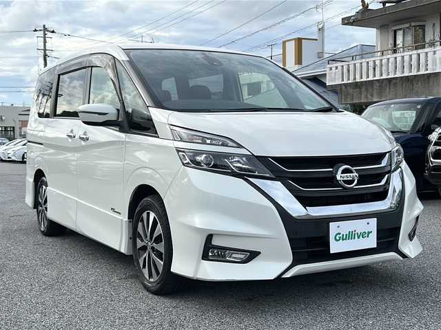 日産 セレナ ハイウェイスター Vセレクション 沖縄県 2017(平29)年 6.6万km ブリリアントホワイトパール 県外仕入　/禁煙車　　/純正７型ナビ　ＡＭ／ＦＭ／ＣＤ／ＤＶＤ／ＢＴ　/両側パワスラ　/バックモニター　/後席モニター　/フルセグＴＶ　/衝突軽減　/クルコン　/ドラレコ　/純正１６ＡＷ　/純正フロアマット/オートライト