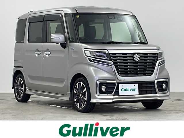 スズキ スペーシア カスタム HYBRID XS ターボ 千葉県 2018(平30)年 4.6万km スチールシルバーM 禁煙車/デュアルセンサーブレーキサポート/純正8型ナビ（CN-RZ843）/CD/DVD/SD/USB/Bluetooth/アラウンドビューモニター/フルセグTV/ヘッドアップディスプレイ/レーンアシスト/クルーズコントロール/横滑り防止機能/アイドリングストップ/LEDオートライト/コーナーセンサー/シートヒーター/ハーフレザーシート/パドルシフト/ステアリングスイッチ/純正15インチアルミホイール/純正フロアマット/スペアキー