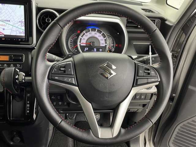 スズキ スペーシア カスタム HYBRID XS ターボ 千葉県 2018(平30)年 4.6万km スチールシルバーM 禁煙車/デュアルセンサーブレーキサポート/純正8型ナビ（CN-RZ843）/CD/DVD/SD/USB/Bluetooth/アラウンドビューモニター/フルセグTV/ヘッドアップディスプレイ/レーンアシスト/クルーズコントロール/横滑り防止機能/アイドリングストップ/LEDオートライト/コーナーセンサー/シートヒーター/ハーフレザーシート/パドルシフト/ステアリングスイッチ/純正15インチアルミホイール/純正フロアマット/スペアキー