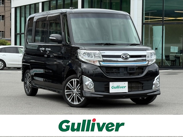 ダイハツ タント カスタム RS SA 長野県 2015(平27)年 6万km ブラックマイカメタリック 4WDターボ/カロッツェリア8インチナビ（AVIC-RL09）/FM・AM・DVD・CD・Bluetooth/バックカメラ/純正15インチアルミホイール/衝突被害軽減ブレーキ/両側パワースライドドア/ハーフレザーシート/革巻きステアリング/HIDヘッドライト/プッシュスタート/スマートキー/ドアバイザー/ETC