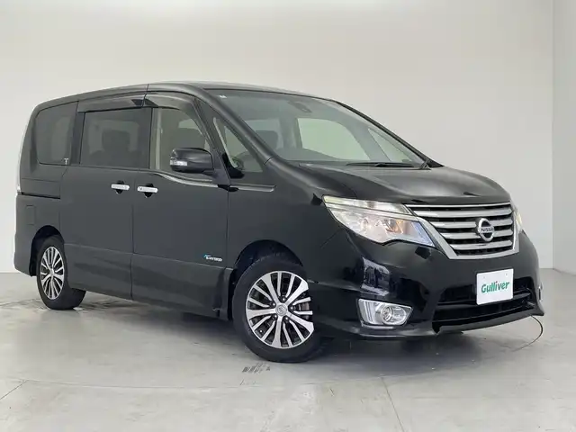 日産 セレナ ハイウェイスター Sハイブリッド 大阪府 2014(平26)年 5.3万km ダイヤモンドブラック 純正ナビ/・Bluetooth/・CD/DVD/・フルセグテレビ/・SD音楽録音/バックカメラ/純正フリップダウンモニター/クルーズコントロール/両側パワースライドドア/衝突軽減ブレーキ/レーンキープアシスト/前後ドライブレコーダー/ＥＴＣ/スマートキー