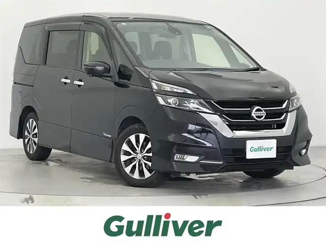 日産 セレナ ハイウェイスター Vセレクション 宮城県 2017(平29)年 4.6万km ダイヤモンドブラック 純正９型ナビ　/プロパイロット　/フリップダウンモニター　/両側オートスライドドア　/ハンズフリーオートスライドドア/アラウンドビューモニター　/エマージェンシーブレーキ　/車線逸脱警報/ふらつき警報/車線逸脱警報/標識認識機能　/前後ソナー /ＬＥＤヘッドライト　/フォグランプ　/レザーステアリング/リアサンシェード/純正16インチAW/パーキングアシスト/サイドバイザー/禁煙車