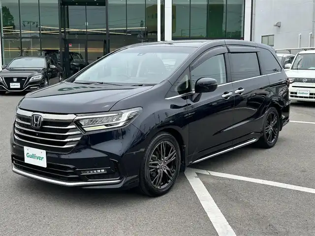 ホンダ オデッセイ アブソルート EX 愛媛県 2021(令3)年 7.6万km プレミアムヴィーナスブラックP 禁煙車/登録時走行距離75282km/純正ナビCD/DVD/フルセグTV/Bluetooth/HDMI/全方位カメラ/ビルトインETC2.0/前後ドライブレコーダー/衝突軽減ブレーキ/レーンキープサポート/BSM/追従クルーズコントロール/オートライト/オートハイビーム/LEDヘッドライト/LEDフォグランプ/スマートキー/両側パワースライドドア/電動バックドア/リヤオートエアコン/ハーフレザーシート/前席パワーシート/前席シートヒーター/純正フロアマット/純正アルミホイール