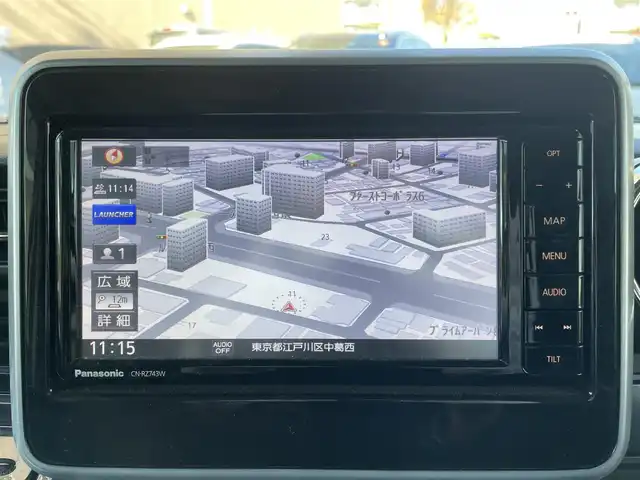 スズキ スペーシア カスタム HYBRID XS ターボ 東京都 2018(平30)年 4.1万km ピュアホワイトパール/ブラック2トーン ターボ/社外メモリナビ(CN-RZ743W)/　(フルセグTV/Bluetooth/DVD/SD/USB)/バックカメラ/ETC/前後ドライブレコーダー/両側パワースライドドア/ハーフレザーシート/D席シートヒーター/レザー調シートカバー/クルーズコントロール/スズキ セーフティ サポート/・デュアルセンサーブレーキサポート/・車線逸脱警報機能/・先行車発進お知らせ機能/・後退時ブレーキサポート/・リヤパーキングセンサー/・誤発進抑制機能/・ふらつき警報機能/・ハイビームアシスト/・後方誤発進抑制機能/横滑り防止装置/パドルシフト/スマートキー/社外14インチアルミホイール/(純正15インチアルミ車載)/純正LEDヘッドライト/カーテンエアバック/スペアキー1本/保証書/取扱説明書