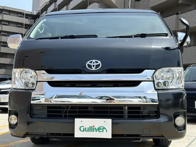 トヨタ ハイエース GL 広島県 2014(平26)年 11.9万km ブラックマイカ 禁煙車/パイオニアスピーカー/純正15インチＡＷ/社外SDナビ/(BT/DVD/CD/SD/AUX/iPod/USB)/フルセグテレビ/プッシュスタート/オートライト/純正LEDヘッドライト/ビルトインETC/片側パワースライドドア/純正フロアマット/スペアキー