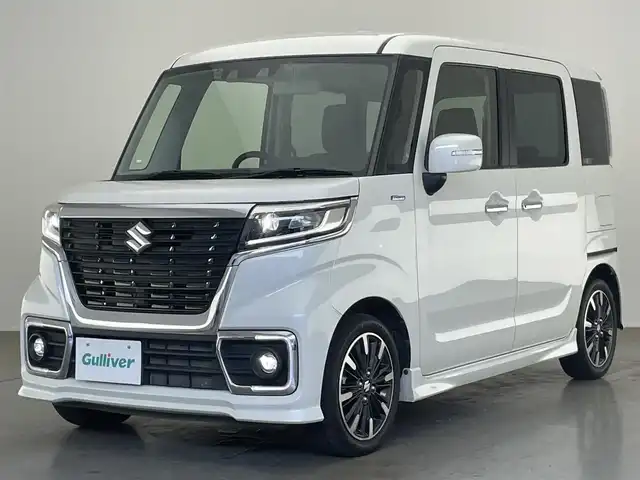 スズキ スペーシア カスタム HYBRID XS ターボ 愛知県 2021(令3)年 3.2万km ピュアホワイトP 社外８型ナビ　ラジオ　Ｂｌｕｅｔｏｏｔｈ　バックカメラ　両側パワースライドドア　ハーフレザー　シートヒーター　ＥＴＣ　デュアルカメラブレーキ　衝突軽減　追従クルコン　パーキングセンサー　ＬＥＤオートライト　パドルシフト　フォグランプ　禁煙車