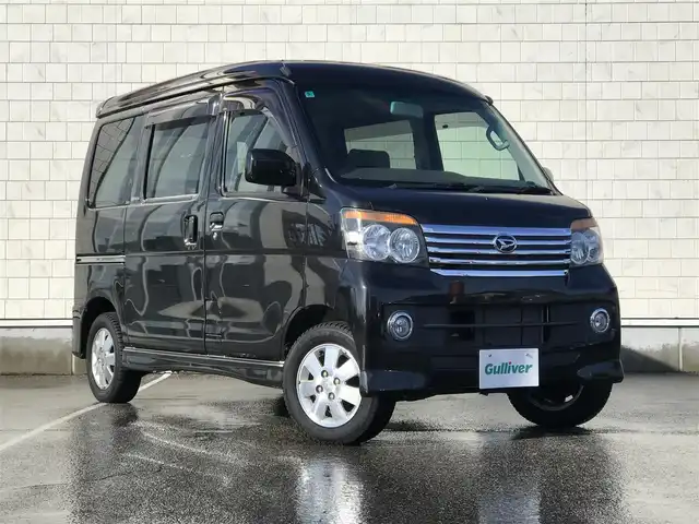 ダイハツ アトレー ワゴン カスタム ターボ RS 富山県 2012(平24)年 8.1万km ブラックマイカメタリック 4WD/社外ナビ/フルセグTV/Bluetooth/MOMO革巻きステアリング/両側スライドドア/フォグランプ/HIDヘッドライト/ドアバイザー/純正フロアマット/ETC/パワーウインドウ