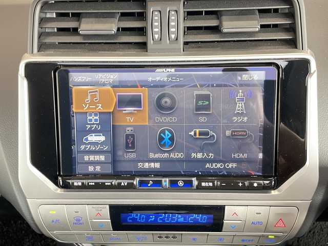 トヨタ ランドクルーザー プラド TX Lパッケージ マットブラED 静岡県 2022(令4)年 3.8万km ブラック アルパインナビ/・CD/DVD/SD/AUX/HDMI/USB/Bluetooth/・ラジオ/フルセグTV/Apple CarPlay/android Auto/主要装備/・レーダークルーズコントロール　/・ドライブレコーダー　/・サンルーフ　/・ＬＥＤヘッドライト　/・レーンキープアシスト　/・シートヒーター　/・エアシート　/・バックカメラ　/・ＥＴＣ　/・レザーシート　/・パワーシート　/・オートハイビーム/・オートライト/・純正アルミホイール/・LEDフォグランプ/・ヘッドライトウォッシャー/・プッシュスタート/・スマートキー/・ステアリングリモコン