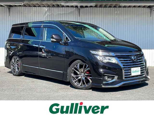 日産 エルグランド 350ハイウェイスター 長野県 2019(令1)年 6.9万km ファントムブラック ４WD/エマージェンシーブレーキ/純正メーカーナビフルセグTV/アラウンドビューモニター/ETC/ハーフレザーシート/純正フリップダウンモニター/両側パワースライドドア/前後ドライブレコーダー/前後コーナーセンサー /パワーバックドア/インテリジェントクルーズコントロール/WEDS20インチアルミ/４本出しインパルマフラー/純正マフラー積込