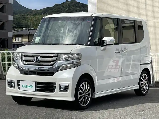 ホンダ Ｎ ＢＯＸ カスタム G ターボ Lパッケージ 山口県 2015(平27)年 3.8万km プレミアムホワイトパールⅡ ターボ/両側パワースライドドア/メモリナビ フルセグTV CD DVD BT/バックカメラ/クルーズコントロール/ETC/HIDオートヘッドライト/フォグライト/スマートキー/パドルシフト/ステアリングリモコン/革巻きステアリング