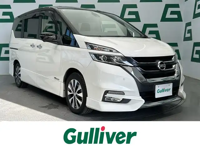 日産 セレナ ハイウェイスター 鹿児島県 2017(平29)年 6.2万km ブリリアントホワイトパール 2トーン 禁煙車/プロパイロット/　・レーンキープアシスト/　・自動駐車システム/　・クルーズコントロール(追従走行あり)/純正9インチナビ(MM516D-L)/　・Bluetooth/　・AppleCarPlay/　・AndroidAuto/　・AUX/iPod/　・フルセグTV/　・USB/　・AM/FM/両側パワースライドドア/後席モニター/全周囲カメラ/デジタルインナーミラー/前後コーナーセンサー/ETC/ドライブレコーダー/純正フロアマット/純正アルミホイール/電動格納ミラー