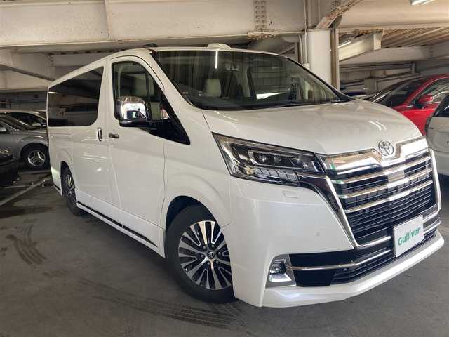 トヨタ グランエース プレミアム 愛知県 2021(令3)年 6.8万km ホワイトパールクリスタルシャイン ワンオーナー /レザーシート/トヨタセーフティセンス/ディスプレイオーディオ/フリップダウンモニター/両側パワーしライドドア/パワーシート/シートヒーター /コーナーセンサー /アイドリングストップ/横滑りぼうし/社外車高調/純正サス積込/社外AW冬タイヤ積込/LED/ビルトイン2.0ETC