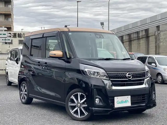 日産 デイズ ルークス HWS X Vセレクション 東京都 2018(平30)年 4.8万km アメジストブラックP/ピンクゴールドM 純正メモリナビ/　CD/DVD/BT/フルセグテレビ/バックカメラ/アラウンドビューモニター/アイドリングストップ/ウィンカーミラー/ドアバイザー/プッシュスタート/両側パワースライドドア/ETC/ハーフレザーシート/前方ドラレコ/衝突被害軽減ブレーキ/LEDヘッドライト