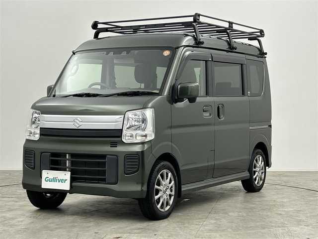 スズキ エブリィ ワゴン JPターボ 群馬県 2021(令3)年 5.1万km クールカーキPM 社外７型ナビ　バックカメラ　衝突軽減　コーナーセンサー　車線逸脱警報　シートヒーター　ルーフキャリア　ドラレコ　ＥＴＣ　Ｂｌｕｅｔｏｏｔｈ　フルセグ　スペアキー　夏タイヤ積載　社外１４ＡＷ　禁煙車
