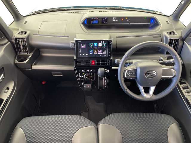 ダイハツ タント カスタム RS 岐阜県 2023(令5)年 1.4万km ターコイズブルーマイカメタリック 純正9インチディスプレイオーディオ/（Bluetooth/HDMI/AppleCarPlay）/スマートアシストIII/全方位カメラ/ステアリングスイッチ/両側パワースライドドア/リアサイドシェード/ハーフレザーシート/前方ドライブレコーダー/純正オーバヘッドコンソール/前席シートヒーター/スマートキー/スペアキー