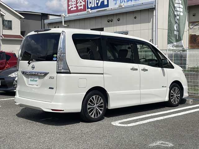 日産 セレナ ハイウェイスター Sハイブリッド 兵庫県 2014(平26)年 5.8万km ブリリアントホワイトパール ワンオーナー/エマージェンシーブレーキ/LDW(車線逸脱警報)/純正ナビ/フルセグTV/Bluetooth/バックカメラ/ETC/パワースライドドア/純正16インチAW/オートライト/オートエアコン/リアオートエアコン/インテリジェントキー/プッシュエンジンスターター/クルーズコントロール/取扱説明書・保証書.・スペアキー