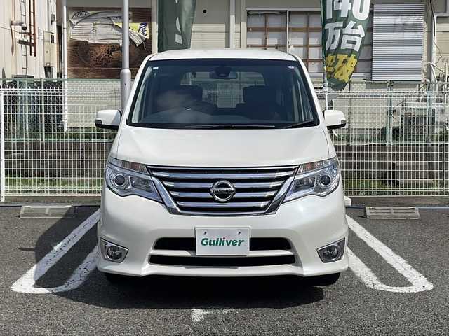 日産 セレナ ハイウェイスター Sハイブリッド 兵庫県 2014(平26)年 5.8万km ブリリアントホワイトパール ワンオーナー/エマージェンシーブレーキ/LDW(車線逸脱警報)/純正ナビ/フルセグTV/Bluetooth/バックカメラ/ETC/パワースライドドア/純正16インチAW/オートライト/オートエアコン/リアオートエアコン/インテリジェントキー/プッシュエンジンスターター/クルーズコントロール/取扱説明書・保証書.・スペアキー