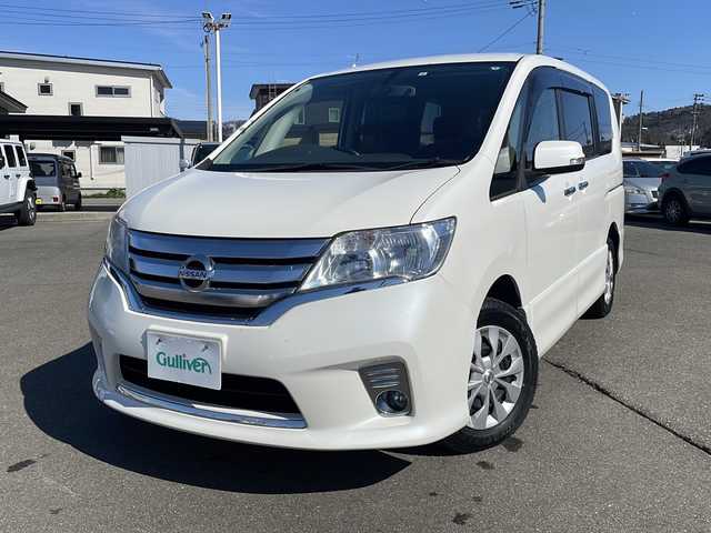 日産 セレナ ハイウェイスター Vセレクション 秋田県 2013(平25)年 13.3万km ブリリアントホワイトパール 純正ナビ/フルセグTV/バックカメラ/両側パワースライドドア/ETC/スマートキー/プッシュスタート/アイドリングストップ/クルーズコントロール/横滑り防止装置/キセノンライト