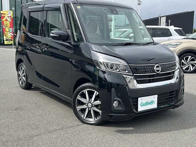 日産 デイズ ルークス ハイウェイスター Gターボ 長野県 2018(平30)年 2.7万km ブラック ターボ/７インチ純正ナビ/Bluetooth Audio/両側パワースライド/ＥＴＣ/全周囲カメラ/バックカメラ/クルーズコントロール/コーナーセンサー前後/ステアリングスイッチ/純正フロアマット/プッシュスタート/ＬＥＤヘッドライト/オートライト/オートマチックハイビーム/フォグランプ/ドアバイザー/スマートキー/後席ロールサンシェード/後席用テーブル ドリンクホルダー/横滑り防止機能/盗難防止機能