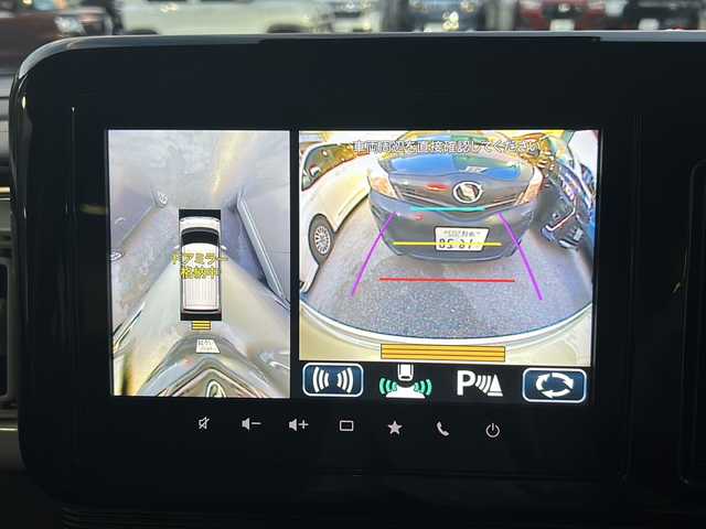 スズキ ワゴンＲ スマイル HYBRID X 沖縄県 2024(令6)年 0.8万km ピュアホワイトP 純正ナビ　/（ＡＭ／ＦＭ／ＣＤ／ＤＶＤ／ＢＴ）　/フルセグＴＶ　/全方位モニター　/両側パワスラ　/衝突軽減　/クルーズコントロール　/コーナーセンサー　/純正フロアマット　/ベンチシート　/レーンキープアシスト/アイドリングストップ/スマートキー/LEDヘッドライト/オートライト
