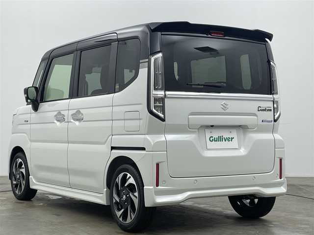 スズキ スペーシア カスタム HYBRID XS 岡山県 2025(令7)年 0.1万km未満 ピュアホワイトパール/ブラック2トーン 登録済未使用車/スズキセーフティーサポート/　・デュアルセンサーブレーキサポートII/　・車線維持支援機能/　・アダプティブクルーズコントロール/　・誤発進抑制機能/　・ヘッドアップディスプレイ/　・発進お知らせ機能/　・ハイビームアシスト/純正10インチメモリーナビ/【Carplay/Bluetooth/フルセグTV/HDMI】/LEDヘッドライト＆LEDフォグランプ/前席シートヒーター/ステアリングヒーター/ISOFIX/リアサーキュレーター/後席サンシェイド/ステアリングスイッチ