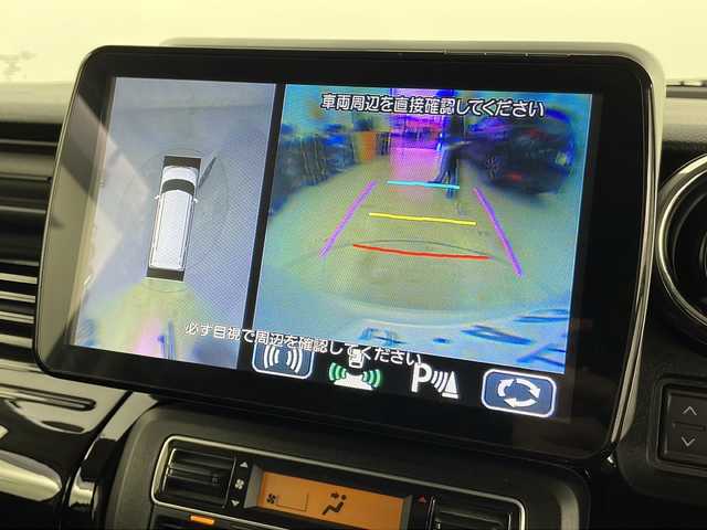 スズキ スペーシア カスタム HYBRID XS ターボ 宮城県 2019(令1)年 3.9万km ピュアホワイトパール/ブラック2トーン ワンオーナー/禁煙車/両側パワースライドドア/ハーフレザーシート/全方位カメラ/スズキセーフティサポート/・デュアルセンサーブレーキサポート/・車線維持支援機能/・ヘッドアップディスプレイ/・コーナーセンサー（リア）/社外フローティングナビ/・CD・DVD・BT・SD・USB・ipod/LEDヘッドライト/LEDフォグライト/D席シートヒーター/ステアリングスイッチ/パドルシフト/純正フロアマット/純正ドアバイザー/純正15インチアルミホイール/アイドリングストップ/プッシュスタート/スマートキー/ロールサンシェード
