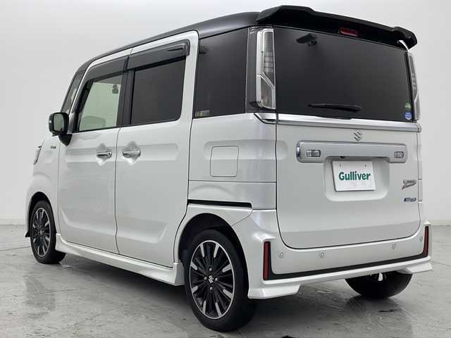 スズキ スペーシア カスタム HYBRID XS ターボ 宮城県 2019(令1)年 3.9万km ピュアホワイトパール/ブラック2トーン ワンオーナー/禁煙車/両側パワースライドドア/ハーフレザーシート/全方位カメラ/スズキセーフティサポート/・デュアルセンサーブレーキサポート/・車線維持支援機能/・ヘッドアップディスプレイ/・コーナーセンサー（リア）/社外フローティングナビ/・CD・DVD・BT・SD・USB・ipod/LEDヘッドライト/LEDフォグライト/D席シートヒーター/ステアリングスイッチ/パドルシフト/純正フロアマット/純正ドアバイザー/純正15インチアルミホイール/アイドリングストップ/プッシュスタート/スマートキー/ロールサンシェード