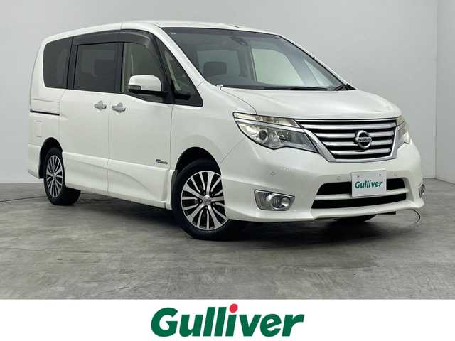 日産 セレナ HWS S HV Vセレ +Sefty 群馬県 2015(平27)年 7.7万km ブリリアントホワイトパール 純正９インチナビ　全方位カメラ　純正フリップダウンモニター　両側パワースライドドア　障害物センサー　クルーズコントロール　横滑り防止　アイドリングストップ　スマートキー　プッシュスタート　禁煙車