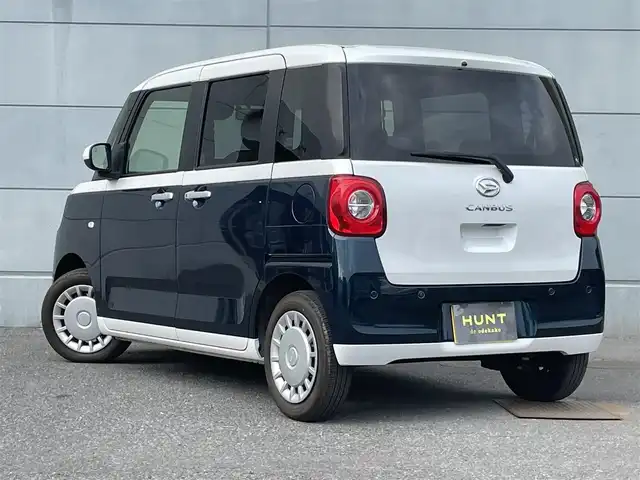 ダイハツ ムーヴ キャンバス ストライプス X 千葉県 2023(令5)年 2.5万km シャイニングホワイトパール/レーザーブルークリスタルシャイン 衝突軽減システム/純正ディスプレイオーディオ　ナビなし/両側パワースライドドア/CD DVD/Bluetooth/コーナーセンサー/オートマチックハイビーム/ETC/スマートキー/プッシュスタート