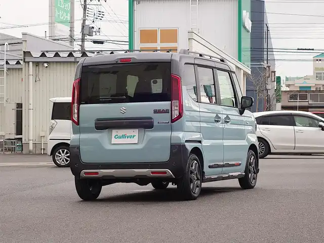 スズキ スペーシア ギア HYBRID XZ 山形県 2024(令6)年 0.1千km オフブルーメタリック/ガンメタリック2トーンルーフ 4WD/デュアルセンサーブレーキサポートII/両側パワースライドドア/レーダークルーズコントロール/LEDオートライト/シートヒーター/純正14インチアルミホイール/アイドリングストップ/コーナーセンサー/ステアリングスイッチ/ステアリングヒーター/ヘッドアップディスプレイ/電動格納ウィンカーミラー/フォグランプ/ルーフレール/スマートキー