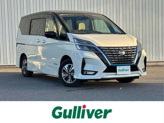 日産 セレナ e－パワー ハイウェイスター V 滋賀県 2020(令2)年 4.3万km ブリリアントホワイトパール 2トーン 日産プロパイロット/衝突軽減ブレーキ/車線逸脱警報/標識認識システム/ブラインドスポットモニター/アラウンドビューモニター/純正10インチメモリナビ/(フルセグTV CD DVD Blu-ray Bluetooth USB)/純正後席モニター/シートヒーター/両側パワースライドドア/革巻きステアリング/ステアリングリモコン/ステアリングヒーター/電動パーキングブレーキ/オートブレーキホールド/電動格納ミラー/ウインカーミラー/ETC/前後ドライブレコーダー/純正フロアマット/LEDオートヘッドライト
