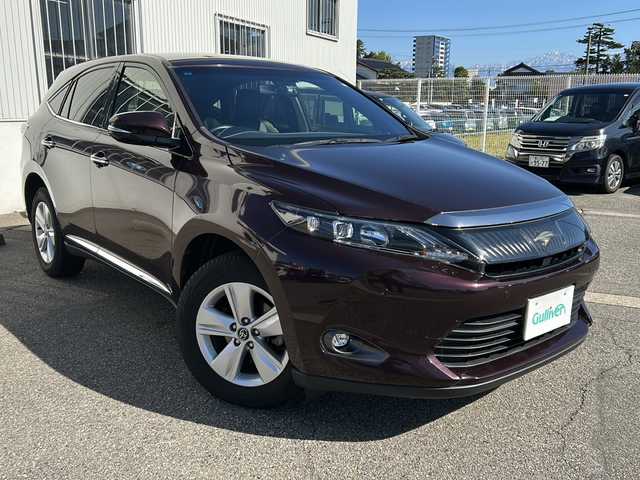 トヨタ ハリアー エレガンス 富山県 2017(平29)年 7万km ブラキッシュレッドマイカ ワンオーナー/スマートキー×２/ハーフレザーシート/ALPINE製9インチメモリーナビ(EX9V)/DVD/MSV/BT/フルセグTV/バックカメラ/9インチフリップダウンモニター(PXH9S-R)/ビルトインETC/ステアリングスイッチ/皮巻きステアリング/前後ドラレコ(ZDR-015)/パワーシート/クリアランスソナー/オートリトラミラー/レーダークルコン/純正17インチAW/横滑り防止装置/保証書・取説・ナビ取説