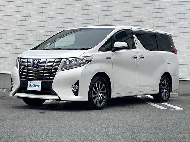 トヨタ アルファードハイブリット エグゼクティブ ラウンジ 山形県 2016(平28)年 6.4万km ラグジュアリーホワイトパールクリスタルシャインガラスフレーク 禁煙車/Toyota Safety Sense /・プリクラッシュセーフティ/・レーンディパーチャーアラート/・オートマチックハイビーム/・レーダークルーズコントロール/レザーシート/サンルーフ/JBLプレミアムサウンド/純正ナビ(CD.DVD.BT.USB.AUX)/パノラミックビューモニター/フルセグ/両側パワースライドドア/パワーバックドア/クリアランスソナー/シートヒーター/ステアリングヒーター/パワーシート/ETC/電動パーキングブレーキ/オートホールド/LEDヘッドライト/プッシュスタート/スマートキー