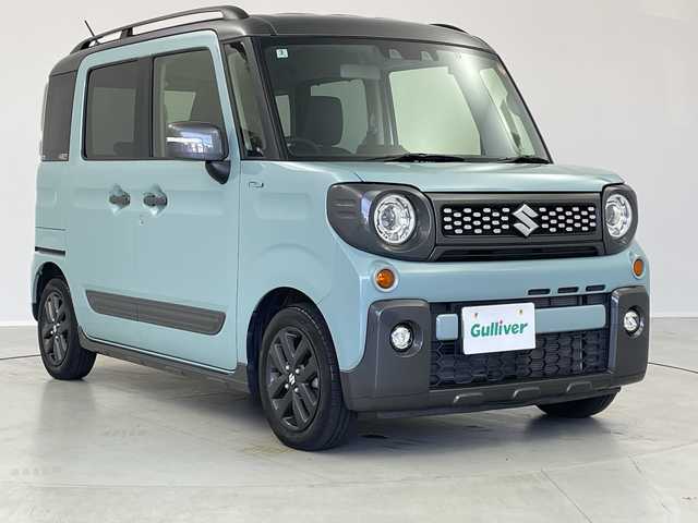 スズキ スペーシア ギア HYBRID XZターボ 茨城県 2022(令4)年 3.9万km オフブルーメタリック/ガンメタリック2トーンルーフ 純正ディスプレイオーディオ　バックモニター　衝突軽減ブレーキ　両側電動スライドドア　追従クルコン　シートヒーター　スマートキー　ドライブレコーダー　横滑り防止装置　ヘッドアップディスプレイ　禁煙車