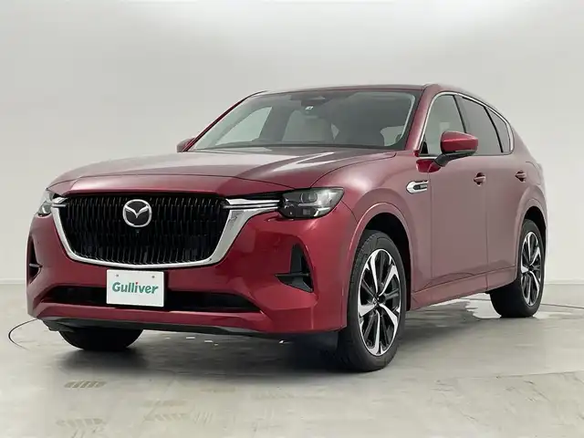 マツダ ＣＸ－６０ XD HV プレミアムモダン 群馬県 2022(令4)年 0.4万km ソウルレッドプレミアムメタリック パノラマサンルーフ /純正12.3インチメーカーナビ/・Bluetooth/USB/HDMI/フルセグTV/・Apple Car Play/Andoroid Auto/360°ビューモニター/BOSEサウンドシステム/白本革シート/パワーシート /シートヒーター/シートベンチレーション/ステアリングヒーター/マツダレーダークルーズコントロール（全車速追従機能付）/スマートブレーキサポート/ハンズフリー機能付パワーリフトゲート/ヘッドアップディスプレイ/ブラインドスポットモニター/LEDヘッドライト/オートライト /オートマチックハイビーム/トノカバー/スマートキー/プッシュスタート