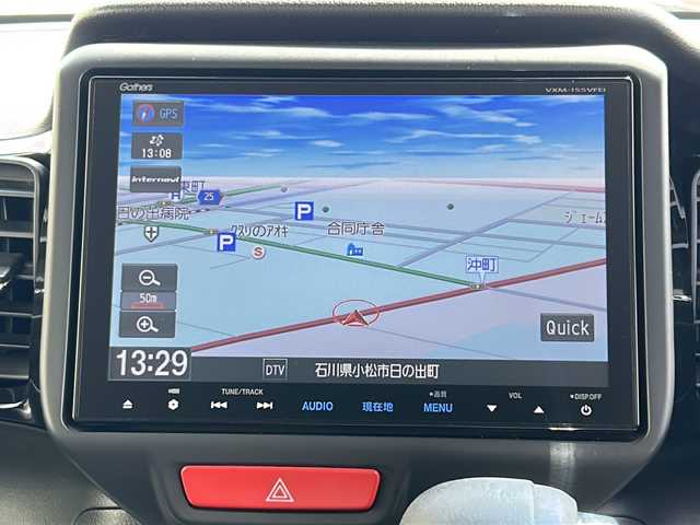 ホンダ Ｎ ＢＯＸ カスタム G ターボ Lパッケージ 石川県 2015(平27)年 8.1万km スマートブラック 4WD / ターボ/純正8インチナビゲーション/（型番：VXM-155VFEi）/【CD/DVD/SD/BT/TV】/バックカメラ/フリップダウンモニター/クルーズコントロール/本革巻ステアリング/パドルシフト/ステアリングスイッチ/両側パワースライドドア/前席シートヒーター/シートバックテーブル/リアドアサンシェード/リアドアイージークローザー/ドアバイザー/オートリトラミラー/HIDオートライト/VSA（ABS＋TCS＋横すべり抑制）/プッシュスタート/アイドリングストップ
