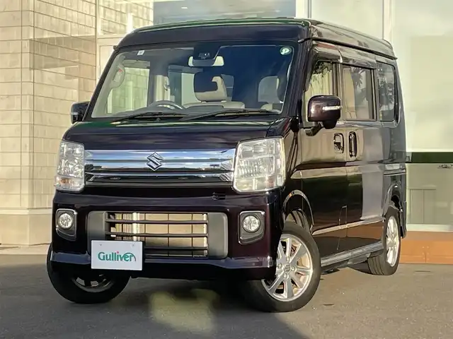 スズキ エブリィ ワゴン PZターボ スペシャル 道央・札幌 2017(平29)年 8.5万km ムーンライトバイオレットPM ・4WD/・衝突軽減ブレーキ/・社外ナビ/CD&DVD&SD&USB&BT&フルセグTV/・両側パワースライドドア/・オートステップ(左後席のみ)/・後席手動格納/・シートヒーター(運転席のみ)/・ABS/・横滑り防止装置/・オートライト/・フォグランプ/・電動格納ミラー/・ウィンカーミラー/・ドアバイザー/・純正AW付夏タイヤ/・スペアキー2本(インテリジェントキー有1本、無1本)/・保証書/・取扱説明書