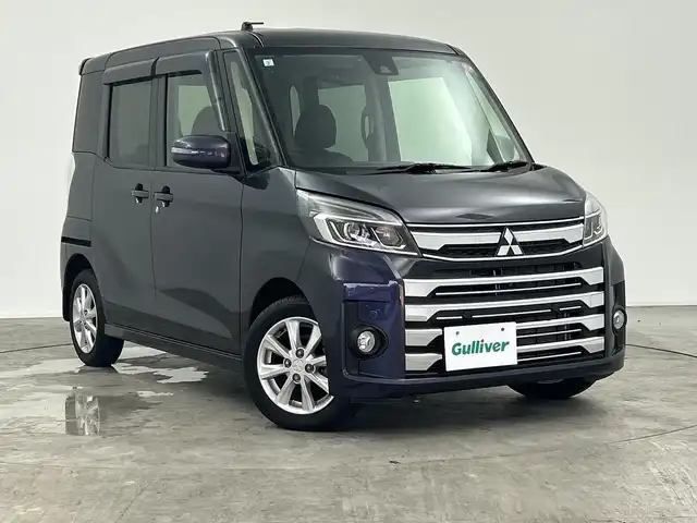 三菱 ｅＫスペース カスタムG セーフティパッケージ 三重県 2019(平31)年 5.5万km パープリッシュネイビーパール 禁煙車/純正ナビ/　フルセグTV/CD/DVD/アラウンドビューモニター/D席シートヒーター/アイドリングストップ/純正LEDヘッドライト/オーマチックハイビーム/片側パワースライドドア/車線逸脱警報/衝突軽減ブレーキシステム