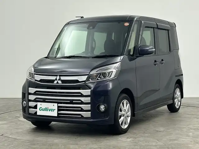 三菱 ｅＫスペース カスタムG セーフティパッケージ 三重県 2019(平31)年 5.5万km パープリッシュネイビーパール 禁煙車/純正ナビ/　フルセグTV/CD/DVD/アラウンドビューモニター/D席シートヒーター/アイドリングストップ/純正LEDヘッドライト/オーマチックハイビーム/片側パワースライドドア/車線逸脱警報/衝突軽減ブレーキシステム