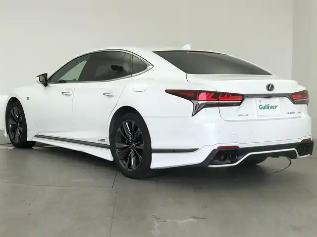 レクサス ＬＳ 500h Fスポーツ 愛知県 2018(平30)年 8.9万km ホワイトノーヴァガラスフレーク TRDスポーツフルエアロ/TRDスポーツ4本出しマフラー/マークレビンソン/赤本革シート/前席パワーシート/前席シートヒーター/全席シートベンチレーション/ステアリングヒーター/純正12.3インチメモリナビ/（BT/CD/DVD/フルセグTV/AUX)/全方位バックカメラ/デジタルインナーミラー/電動トランク/電動リアウィンドウサンシェード/3眼LEDヘッドライト/レクサスセーフティテクノロジー/・ブラインドスポットモニター/・パーキングサポートブレーキ/・クリアランスソナー/・レーンキープアシスト/・プリクラッシュセーフティ/・ヘッドアップディスプレイ/ETC2.0/SportS＋モード/SportSモード/Comfortモード/エコモード/EVモード/純正LEDヘッドライト/純正20インチAW/カーテンエアバッグ
