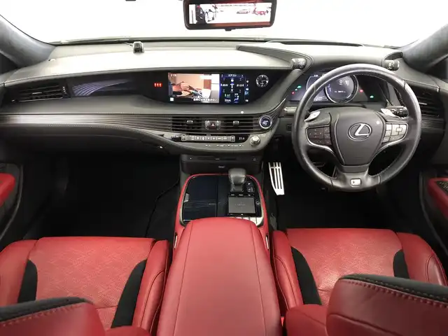 レクサス ＬＳ 500h Fスポーツ 愛知県 2018(平30)年 8.9万km ホワイトノーヴァガラスフレーク TRDスポーツフルエアロ/TRDスポーツ4本出しマフラー/マークレビンソン/赤本革シート/前席パワーシート/前席シートヒーター/全席シートベンチレーション/ステアリングヒーター/純正12.3インチメモリナビ/（BT/CD/DVD/フルセグTV/AUX)/全方位バックカメラ/デジタルインナーミラー/電動トランク/電動リアウィンドウサンシェード/3眼LEDヘッドライト/レクサスセーフティテクノロジー/・ブラインドスポットモニター/・パーキングサポートブレーキ/・クリアランスソナー/・レーンキープアシスト/・プリクラッシュセーフティ/・ヘッドアップディスプレイ/ETC2.0/SportS＋モード/SportSモード/Comfortモード/エコモード/EVモード/純正LEDヘッドライト/純正20インチAW/カーテンエアバッグ