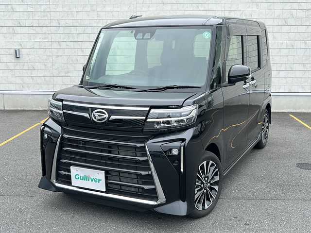 ダイハツ タント カスタム RS 茨城県 2024(令6)年 0.5万km ブラックマイカメタリック 社外ディスプレイオーディオ/　　BT/CD/バックカメラ/両側パワースライドドア/N席イージークローザー/LEDオートライト/ハーフレザーシート/シートヒーター/純正15インチアルミホイール/アイドリングストップ/スマートキー/ETC