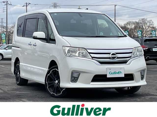 日産 セレナ ハイウェイスター 道央・札幌 2013(平25)年 7万km ブリリアントホワイトパール ４WD/社外SDナビ/CD/DVD/BT/フルセグ/横滑り防止装置/クルーズコントロール/バックカメラ/ビルトインETC/ドライブレコーダー/アイドリングストップ/ECOMODE/両側パワースライドドア/プッシュスタート/スマートキー/HIDヘッドライト/オートライト/フォグランプ/電動格納ミラー/ウィンカーミラー/純正フロアマット/ドアバイザー/純正エンジンスターター/純正AW夏タイヤ積込/195/65/R15/2023年/山7mm