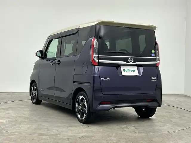 日産 ルークス ハイウェイスター X 三重県 2021(令3)年 2.8万km パープルⅡ 純正９型ナビ　/【CD/DVD/SD/Bluetooth】/地デジ対応TV/全方位　/エマージェンシーブレーキ　/車線逸脱警報　/先行車発進お知らせ　/道路／速度標識表示　/前後クリアランスソナー　/ＬＥＤヘッドライト　/オートライト／オートハイビーム機能　/片側パワスラ/スペアキー有り
