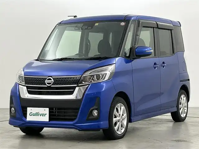 日産 デイズ ルークス ハイウェイスター Xターボ 福岡県 2017(平29)年 3万km オーシャンブルーP 純正ナビ（CD/BT/AUX/フルセグ）/アラウンドビューモニター/片側パワースライドドア/前方ドライブレコーダー/ETC/エマージェンシーブレーキ/LEDヘッドライト/オートライト/オートハイビーム/アイドリングストップ/ステアリングスイッチ/スマートキー/プッシュスタート
