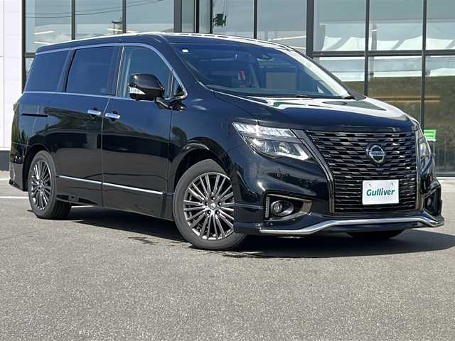 日産 エルグランド 250HWS プレミアム アーバンクロム 青森県 2020(令2)年 2万km 黒 ・4WD/・純正メーカーナビ/・フルセグ/・CD/DVD/TV/BT/AM/FM/・両側パワースライドドア/・衝突軽減装置/・横滑り抑制装置/・盗難防止装置/・アラウンドビューバックモニター/・プロパイロット/・前後コーナーセンサー/・D＋N席シートヒーター/・パワーバックドア/・レザーシート/・社外ETC/・後席サンシェード/・社外フロアマット/・オートライト/・オートハイビーム/・スタットレスアルミセット積込/・純正AW18インチ/・保証書・取説あり/・カラーコードGAT(ミッドナイトブラック)