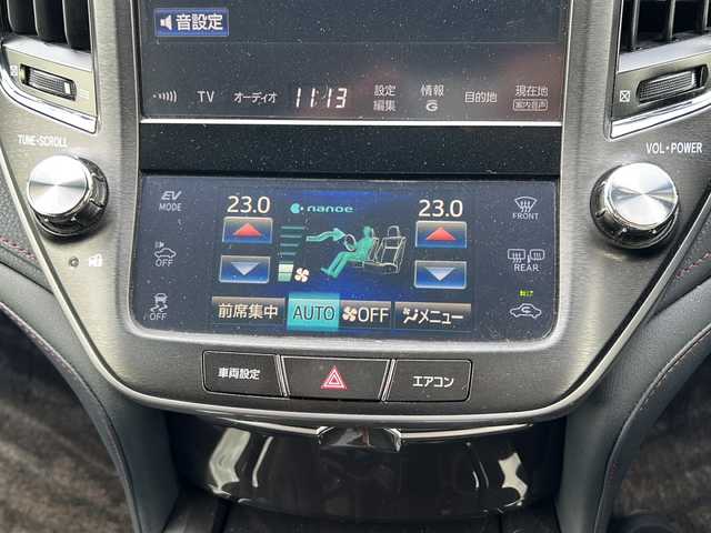 トヨタ クラウン ハイブリッド アスリートS 山口県 2015(平27)年 6.2万km ホワイトパールクリスタルシャイン ワンオーナー/純正ナビ/（AM/FM/DVD//BT/TVフルセグ）/バックカメラ/フロントリアコーナーセンサー/半革社外ステアリング/（純正ステアリング有）/ステアリングスイッチ/クルーズコントロール/前席パワーシート/前席シートヒーター/MTモード付AT/HIDヘッドライト/オートライト/オートハイビーム/フロントフォグライト/フロアマット/純正１８インチホイール/（純正ホイール夏タイヤセット有）/前ドライブレコーダー（CSD-670FH）/ETC/スペアキー×1/保証書/取扱説明書