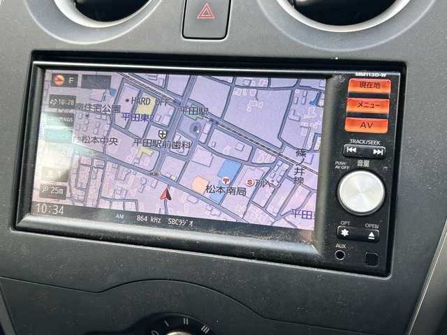 日産 ノート X 長野県 2014(平26)年 11.1万km スーパーブラック ・純正ナビ/・フルセグTV/CD/SD/AUX/・バックカメラ/・ETC/・社外15インチAW/・スペアキー/・プッシュスタート/・スマートキー