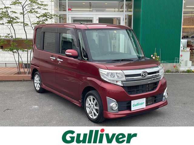 ダイハツ タント カスタム X 青森県 2014(平26)年 10.3万km ファイアークォーツレッドM 4WD/SDナビ・フルセグTV/CD・DVD・Bluetooth/左パワースライドドア/スマートキー/プッシュスタート/エコアイドル/LEDヘッドライト/フォグランプ/純正14インチアルミ
